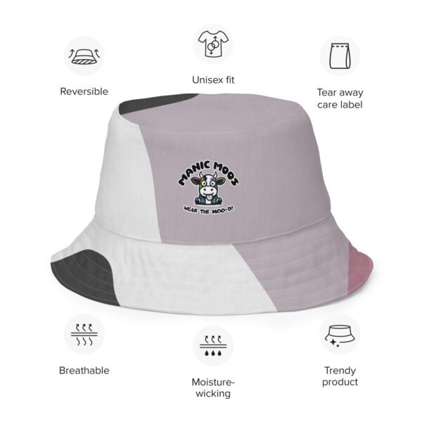 White rim/ Pink Manic Moos Reversible bucket hat - Image 5