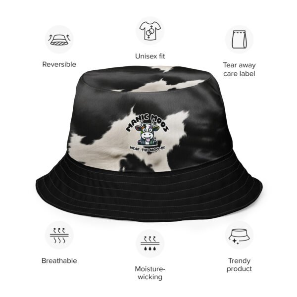 Black rim/ Blue Manic Moos Reversible bucket hat - Image 2