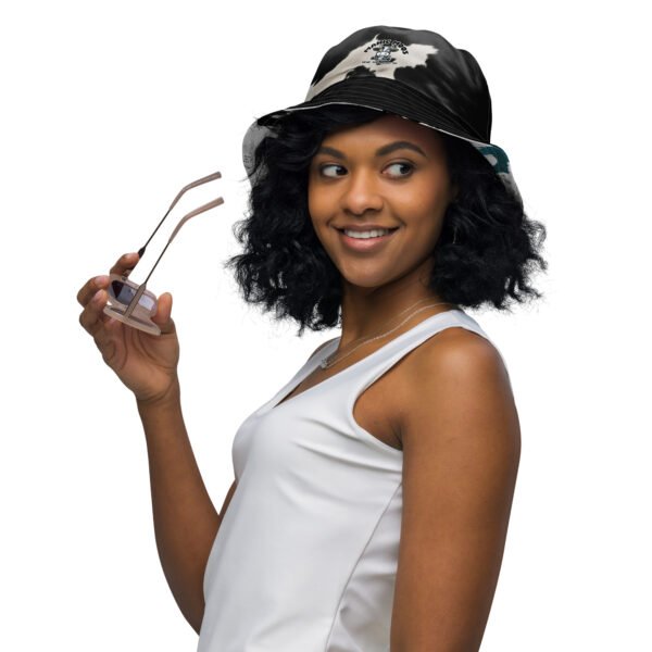 Black rim/ Blue Manic Moos Reversible bucket hat - Image 5