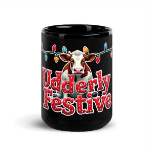 Udderly Festive Black Glossy Mug